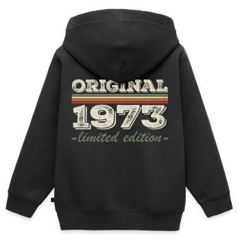 Légende depuis 1973 Né en 1973 Anniversaire 1973 - Sweat Premium à capuche zippé enfant bio - noir - Dos - AI Model Kid Male (0cm)