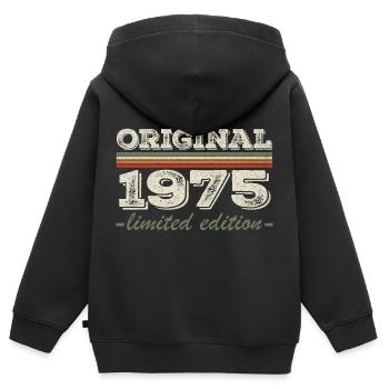 Légende depuis 1975 Né en 1975 Anniversaire 1975 - Sweat Premium à capuche zippé enfant bio - noir - Dos - AI Model Kid Male (0cm)