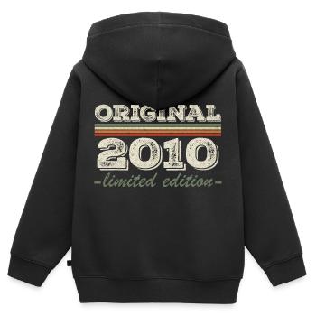 Légende depuis 2010 Né en 2010 Anniversaire 2010 - Sweat Premium à capuche zippé enfant bio - noir - Dos - AI Model Kid Male (0cm)