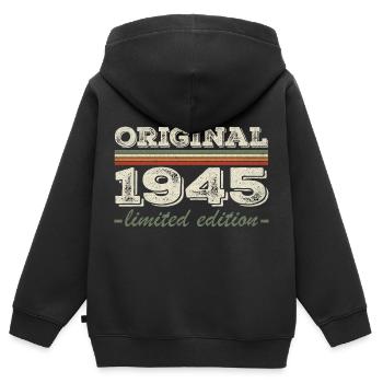 Légende depuis 1945 Né en 1945 Anniversaire 1945 - Sweat Premium à capuche zippé enfant bio - noir - Dos - AI Model Kid Male (0cm)