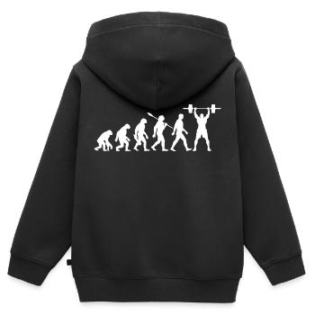 Evolution - Gewichtheben - Kraftsport - Kinder Premium Organic Zip Hoodie - Schwarz - Hinten - AI Model Kid Male (0cm)