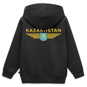 Kazakhstan Design – Steppe et tradition - Sweat Premium à capuche zippé enfant bio - noir - Dos - AI Model Kid Male (0cm)