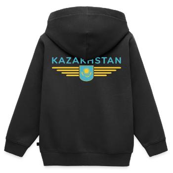Kazakhstan Design – Steppe et tradition - Sweat Premium à capuche zippé enfant bio - noir - Dos - AI Model Kid Male (0cm)