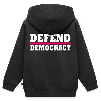 Défendre la démocratie - Sweat Premium à capuche zippé enfant bio - noir - Dos - AI Model Kid Male (0cm)