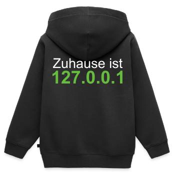 Localhost 127.0.0.1 Zuhause - Kinder Premium Organic Zip Hoodie - Schwarz - Hinten - AI Model Kid Male (0cm)