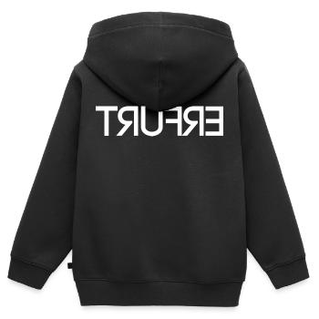 Erfurt - seitenverkehrt - Kinder Premium Organic Zip Hoodie - Schwarz - Hinten - AI Model Kid Male (0cm)