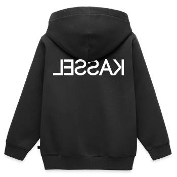 Kassel - seitenverkehrt - Kinder Premium Organic Zip Hoodie - Schwarz - Hinten - AI Model Kid Male (0cm)