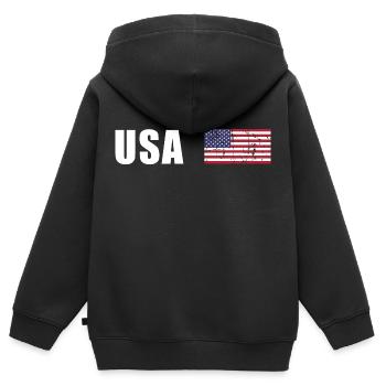 drapeau américain vintage - Sweat Premium à capuche zippé enfant bio - noir - Dos - AI Model Kid Male (0cm)