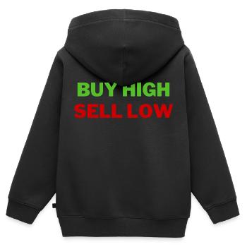 Kaufen Hoch Verkaufen Niedrig - Kinder Premium Organic Zip Hoodie - Schwarz - Hinten - AI Model Kid Male (0cm)