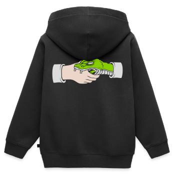 Salutation Poignée de main Morsures de serpent - Sweat Premium à capuche zippé enfant bio - noir - Dos - AI Model Kid Male (0cm)