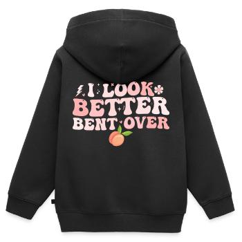 Ich sehe besser gebeugt aus - Kinder Premium Organic Zip Hoodie - Schwarz - Hinten - AI Model Kid Male (0cm)