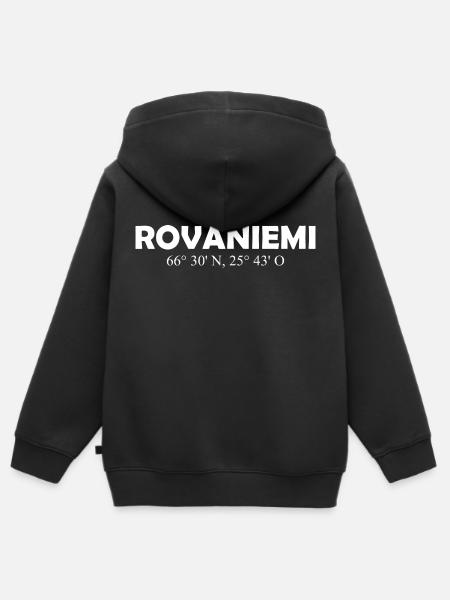 Rovaniemi - Suomi - Koordinaatit - Pituusaste - Lasten Premium vetoketjullinen huppari luomu - musta