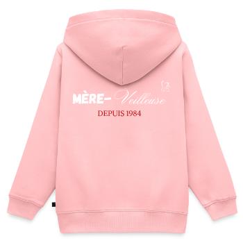 Mère veilleuse depuis 1984 - Sweat Premium à capuche zippé enfant bio - rose - Dos - AI Model Kid Female (0cm)