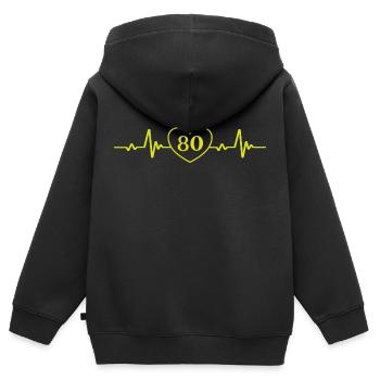 80e anniversaire Coeur 80 - Sweat Premium à capuche zippé enfant bio - noir - Dos - AI Model Kid Male (0cm)