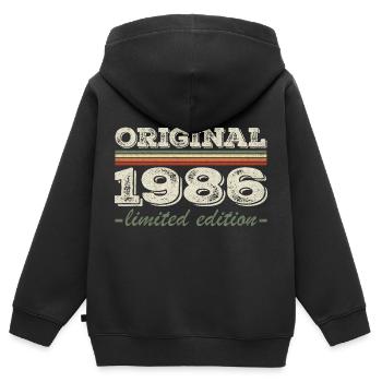 Légende depuis 1986 Né en 1986 Anniversaire 1986 - Sweat Premium à capuche zippé enfant bio - noir - Dos - AI Model Kid Male (0cm)