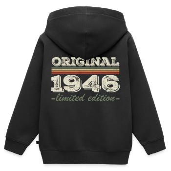 Légende depuis 1946 Né en 1946 Anniversaire 1946 - Sweat Premium à capuche zippé enfant bio - noir - Dos - AI Model Kid Male (0cm)