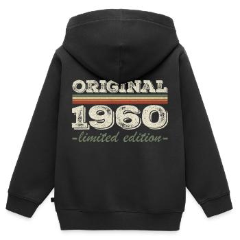 Légende depuis 1960 Né en 1960 Anniversaire 1960 - Sweat Premium à capuche zippé enfant bio - noir - Dos - AI Model Kid Male (0cm)