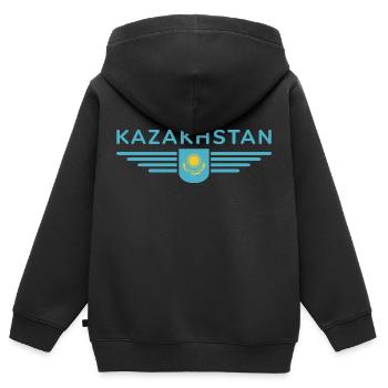 Kazakhstan Design – Steppe et tradition - Sweat Premium à capuche zippé enfant bio - noir - Dos - AI Model Kid Male (0cm)