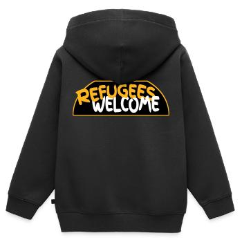 Logo rétro des réfugiés bienvenus - Sweat Premium à capuche zippé enfant bio - noir - Dos - AI Model Kid Male (0cm)