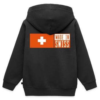 made in swiss - Kinder Premium Organic Zip Hoodie - Schwarz - Hinten - AI Model Kid Male (0cm)