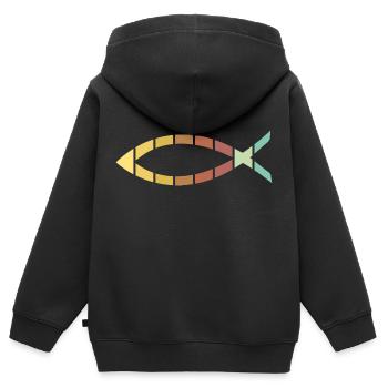 Jesus Fisch - Kinder Premium Organic Zip Hoodie - Schwarz - Hinten - AI Model Kid Male (0cm)