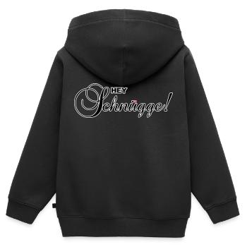Hey Schnügge! - Kinder Premium Organic Zip Hoodie - Schwarz - Hinten - AI Model Kid Male (0cm)
