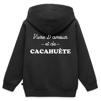 Vivre d'amour et de cacahuète - Sweat Premium à capuche zippé enfant bio - noir - Dos - AI Model Kid Male (0cm)