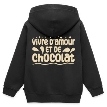 Vivre d'amour et de chocolat - Sweat Premium à capuche zippé enfant bio - noir - Dos - AI Model Kid Male (0cm)