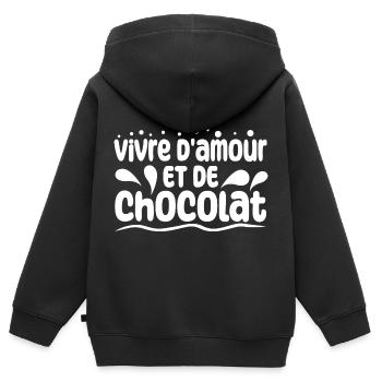 Vivre d'amour et de chocolat - Sweat Premium à capuche zippé enfant bio - noir - Dos - AI Model Kid Male (0cm)