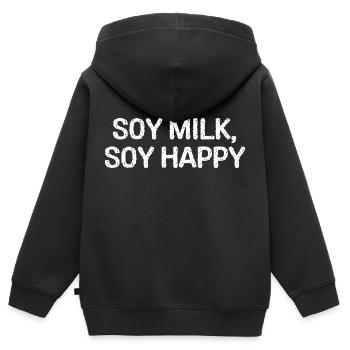 Lustiger veganer Humor Zitat Sojamilch, Soja glücklich! - Kinder Premium Organic Zip Hoodie - Schwarz - Hinten - AI Model Kid Male (0cm)