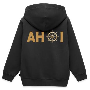 AHOI! - Kinder Premium Organic Zip Hoodie - Schwarz - Hinten - AI Model Kid Male (0cm)