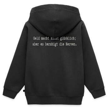Geld - Kinder Premium Organic Zip Hoodie - Schwarz - Hinten - AI Model Kid Male (0cm)