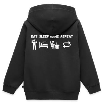 Essen Schlaf Spiel Wiederholen - Kinder Premium Organic Zip Hoodie - Schwarz - Hinten - AI Model Kid Male (0cm)