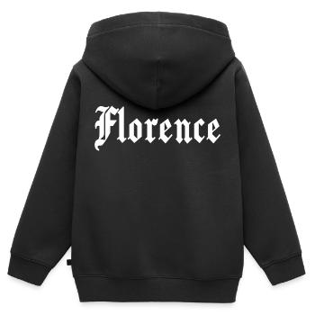 Florence, gothique, police - Sweat Premium à capuche zippé enfant bio - noir - Dos - AI Model Kid Male (0cm)