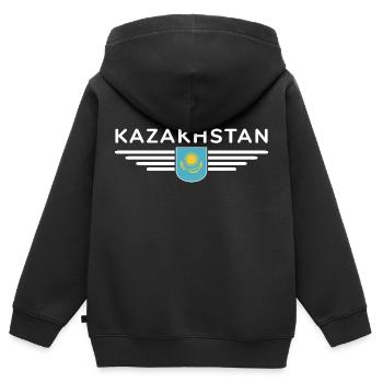 Kazakhstan Design – Steppe et tradition - Sweat Premium à capuche zippé enfant bio - noir - Dos - AI Model Kid Male (0cm)