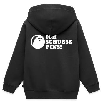 Ich schubse Pins - Spruch Bowling Geschenk - Kinder Premium Organic Zip Hoodie - Schwarz - Hinten - AI Model Kid Male (0cm)