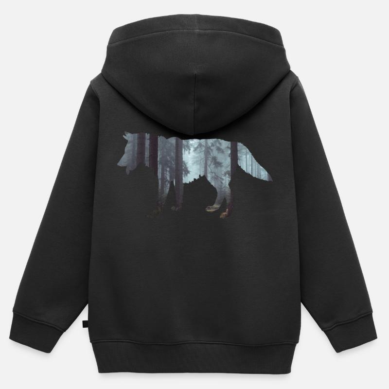 loup - Sweat Premium à capuche zippé enfant bio - noir