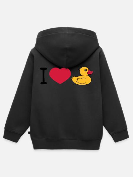 love i love heart squeaky duck rubber duck bath duck - Kids Premium Organic Zip-up Hoodie - black