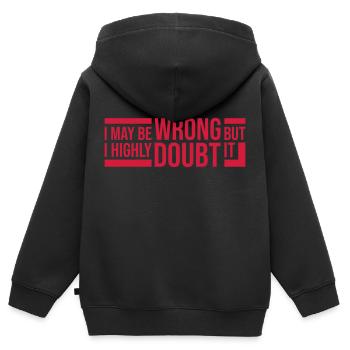 I may be wrong - Kids Premium Organic Zip-up Hoodie - black - Back - AI Model Kid Male (0cm)