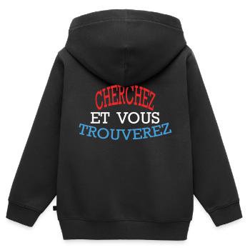 CHERCHEZ ET VOUS TROUVEREZ - Rouge Blanc Bleu - Sweat Premium à capuche zippé enfant bio - noir - Dos - AI Model Kid Male (0cm)