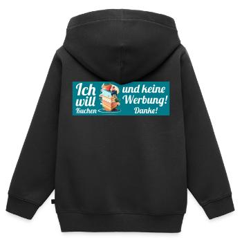 Ich will Kuchen und keine Werbung! Keine Werbung! - Kinder Premium Organic Zip Hoodie - Schwarz - Hinten - AI Model Kid Male (0cm)