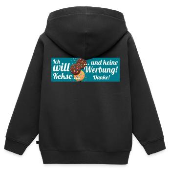 Ich will Kekse und keine Werbung! Keine Werbung! - Kinder Premium Organic Zip Hoodie - Schwarz - Hinten - AI Model Kid Male (0cm)