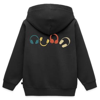 casque audio rétro vintage - Sweat Premium à capuche zippé enfant bio - noir - Dos - AI Model Kid Male (0cm)