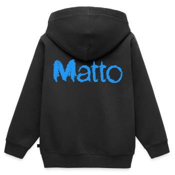 Texte bleu matto grand nom - Sweat Premium à capuche zippé enfant bio - noir - Dos - AI Model Kid Male (0cm)