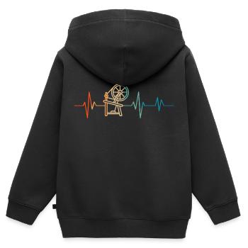 Retro Heartbeat Fiber Spinnrad - Geschenk - Kinder Premium Organic Zip Hoodie - Schwarz - Hinten - AI Model Kid Male (0cm)