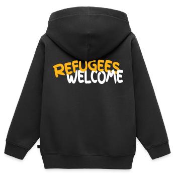Flüchtlinge willkommen - Kinder Premium Organic Zip Hoodie - Schwarz - Hinten - AI Model Kid Male (0cm)