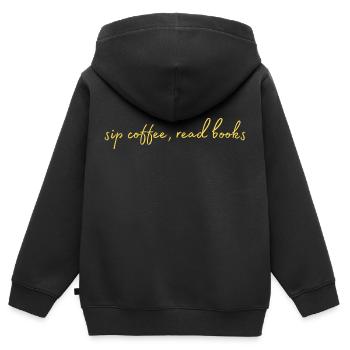 sip coffee, read books . Sipping coffee, books - Kids Premium Organic Zip-up Hoodie - black - Back - AI Model Kid Male (0cm)