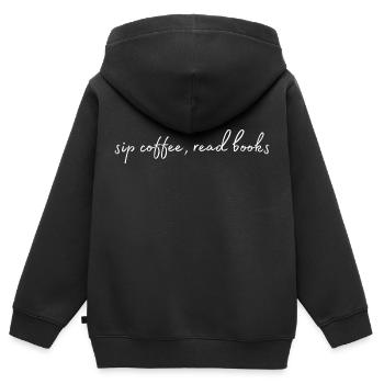 sip coffee, read books . Sipping coffee, books - Kids Premium Organic Zip-up Hoodie - black - Back - AI Model Kid Male (0cm)
