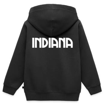 Indiana, Indianapolis, États-Unis, États-Unis d’Amérique - Sweat Premium à capuche zippé enfant bio - noir - Dos - AI Model Kid Male (0cm)