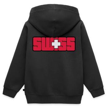 Swiss - Kinder Premium Organic Zip Hoodie - Schwarz - Hinten - AI Model Kid Male (0cm)